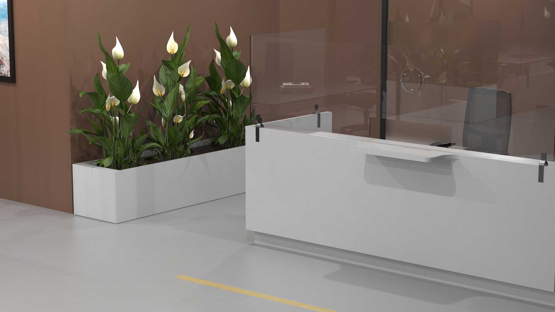 Reception-ufficio-barriere-anti-covid-Level-Office-Landscape